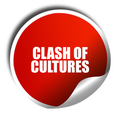 clash of cultures, 3D rendering, red sticker with white text