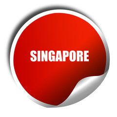 singapore, 3D rendering, red sticker with white text