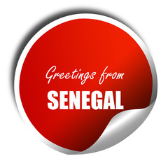 Greetings from senegal, 3D rendering, red sticker with white tex