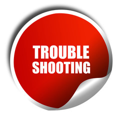 troubleshooting, 3D rendering, red sticker with white text