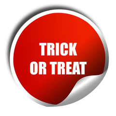 trick or treat, 3D rendering, red sticker with white text