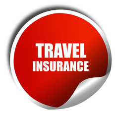 travel insurance, 3D rendering, red sticker with white text