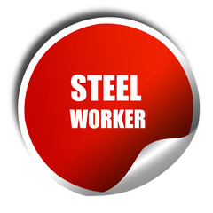 Steel background with smooth lines, 3D rendering, red sticker wi