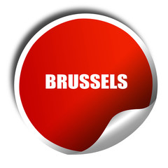 brussels, 3D rendering, red sticker with white text