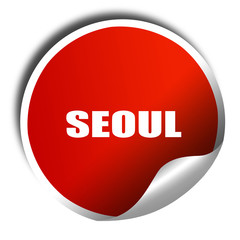 seoul, 3D rendering, red sticker with white text