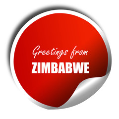 Greetings from zimbabwe, 3D rendering, red sticker with white te