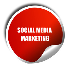 social meda marketing, 3D rendering, red sticker with white text