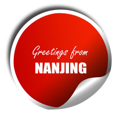 Greetings from nanjing, 3D rendering, red sticker with white tex