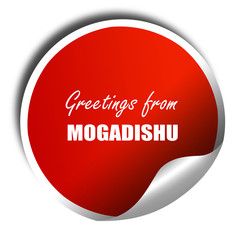 Greetings from mogadishu, 3D rendering, red sticker with white t