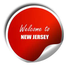 Welcome to new jersey, 3D rendering, red sticker with white text