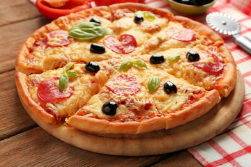 Fresh baked pizza, close up