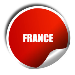 Greetings from france, 3D rendering, red sticker with white text
