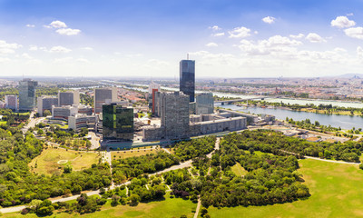 Naklejka premium Aerial View Of Vienna City Skyline, Handelskai office district