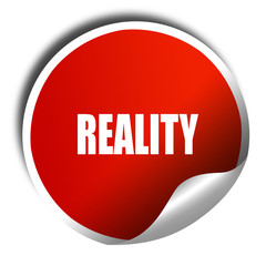 reality, 3D rendering, red sticker with white text