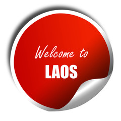 Welcome to laos, 3D rendering, red sticker with white text