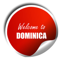 Welcome to dominica, 3D rendering, red sticker with white text