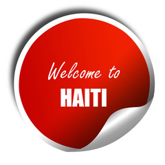 Welcome to haiti, 3D rendering, red sticker with white text