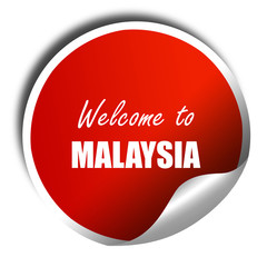 Welcome to malaysia, 3D rendering, red sticker with white text