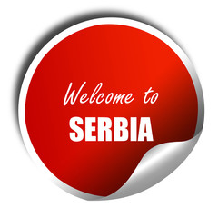 Welcome to serbia, 3D rendering, red sticker with white text