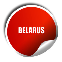 Greetings from belarus, 3D rendering, red sticker with white tex