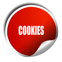 Delicious cookies sign, 3D rendering, red sticker with white tex