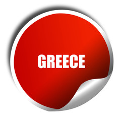Greetings from greece, 3D rendering, red sticker with white text