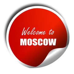 Welcome to moscow, 3D rendering, red sticker with white text