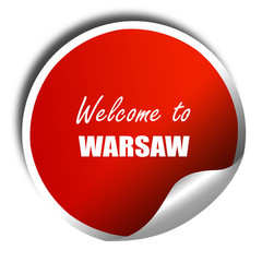 Welcome to warsaw, 3D rendering, red sticker with white text