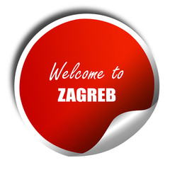 Welcome to zagreb, 3D rendering, red sticker with white text