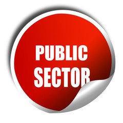 public sector, 3D rendering, red sticker with white text