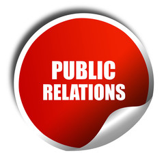 public relations, 3D rendering, red sticker with white text