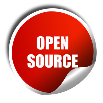 open source, 3D rendering, red sticker with white text