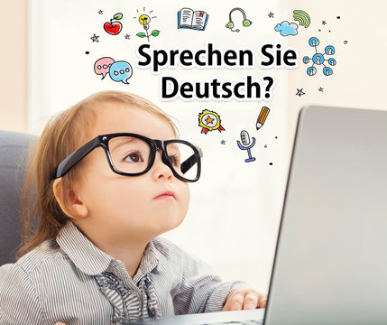 Sprechen Sie Deutsch (Do you speak German) texts with toddler girl