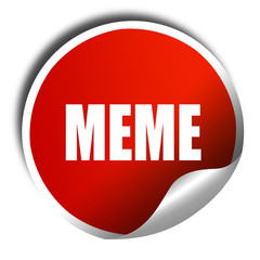meme, 3D rendering, red sticker with white text