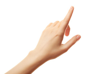 Female hand on white background