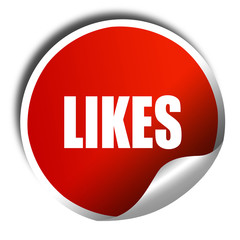 likes, 3D rendering, red sticker with white text