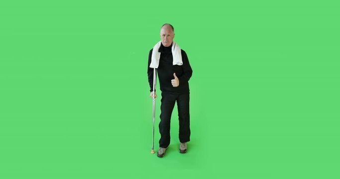 Senior caucasian sport man green screen injured