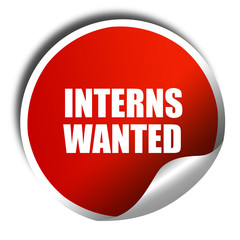 interns wanted, 3D rendering, red sticker with white text