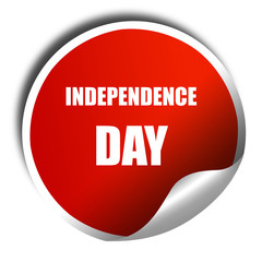 Happy independence day, 3D rendering, red sticker with white tex
