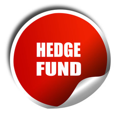 hedge fund, 3D rendering, red sticker with white text