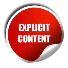 Explicit content sign, 3D rendering, red sticker with white text