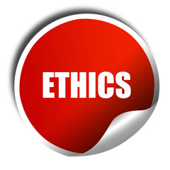 ethics, 3D rendering, red sticker with white text