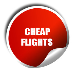 cheap flight, 3D rendering, red sticker with white text