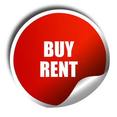 buy rent, 3D rendering, red sticker with white text