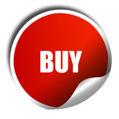 buy now sign, 3D rendering, red sticker with white text