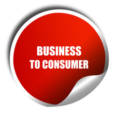business to consumer, 3D rendering, red sticker with white text