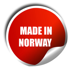Made in norway, 3D rendering, red sticker with white text