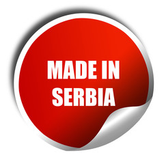 Made in serbia, 3D rendering, red sticker with white text