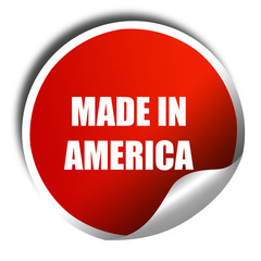 Made in america, 3D rendering, red sticker with white text