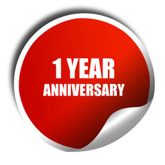 1 year anniversary, 3D rendering, red sticker with white text